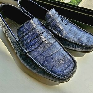 Santoni Italian Leather "crocodile" blue loafers
